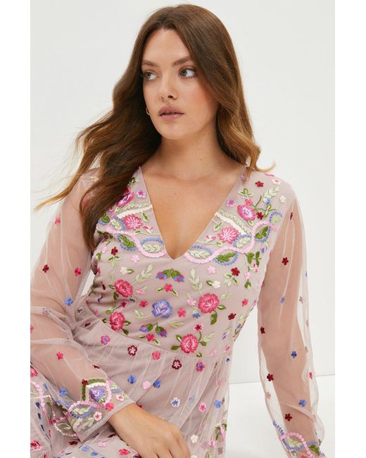 Coast Pink Plus Size Long Sleeve All Over Embroidered Maxi Dress