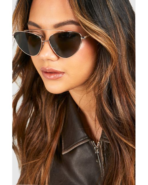 Boohoo Brown Triangular Metal Frame Sunglasses
