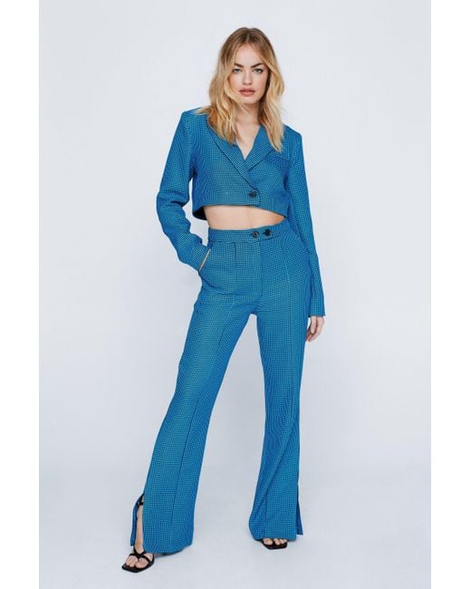 Nasty Gal Blue Check Tailored Flare Trousers