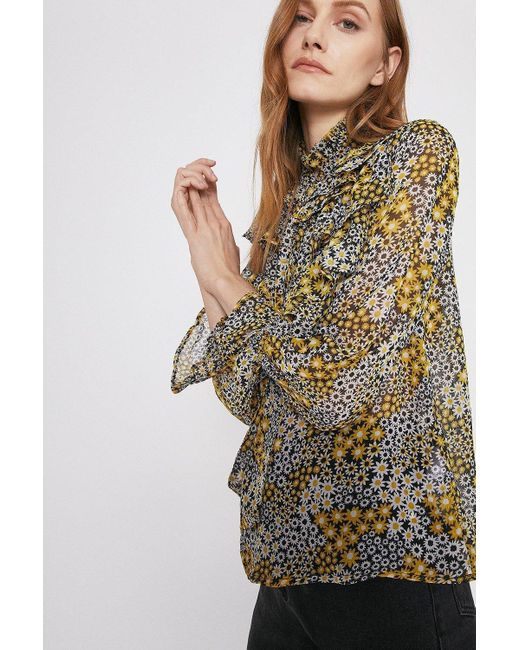 Warehouse Yellow Floral Ruffle Blouse