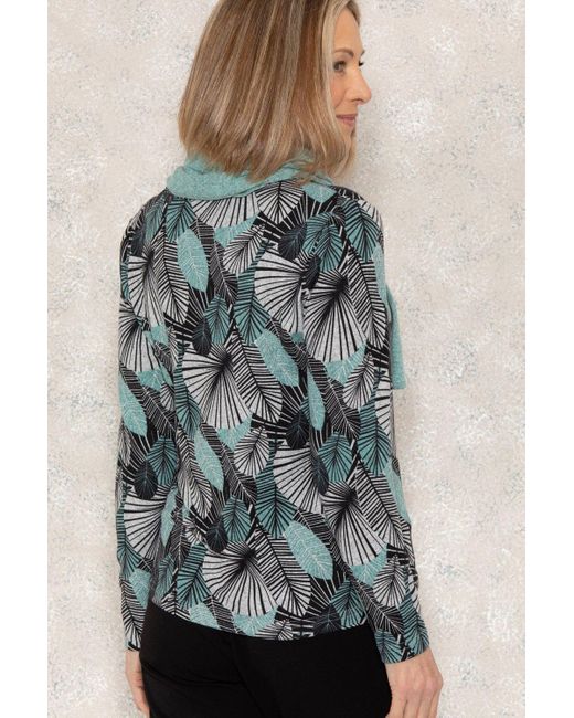 Anna Rose Blue Printed Brushed Knit Top With Scarf