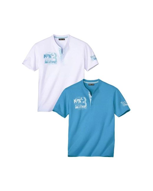 Atlas For Men Blue Sailing Henley T-shirt Pack Of 2 for men