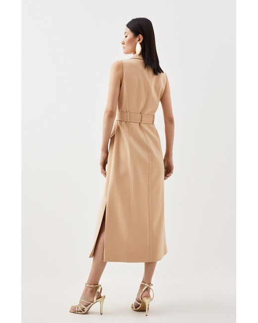 Karen Millen Natural Tailored Compact Stretch Double Breasted Belted Midi Dress
