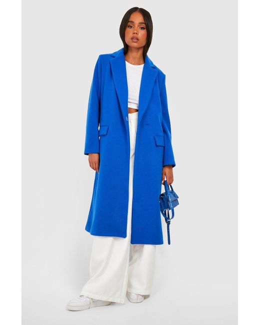 Boohoo Blue Petite Premium Wool Look Longline Coat