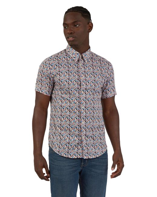 Ben Sherman Purple Short Sleeve Multicoloured Floral Print Slim Fit Shirt for men
