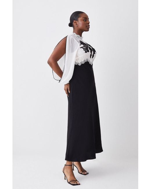 Karen Millen White Plus Size Lace Embroidered Woven Midi Dress