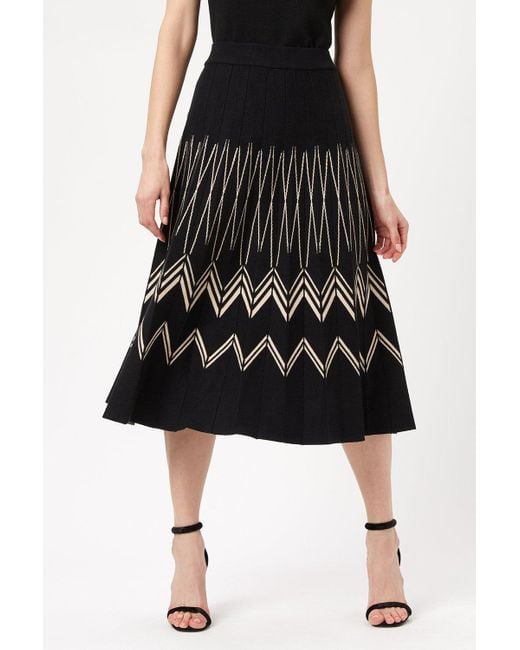 James Lakeland Knitted Pleat Detail Pattern Midi Skirt In Black-white