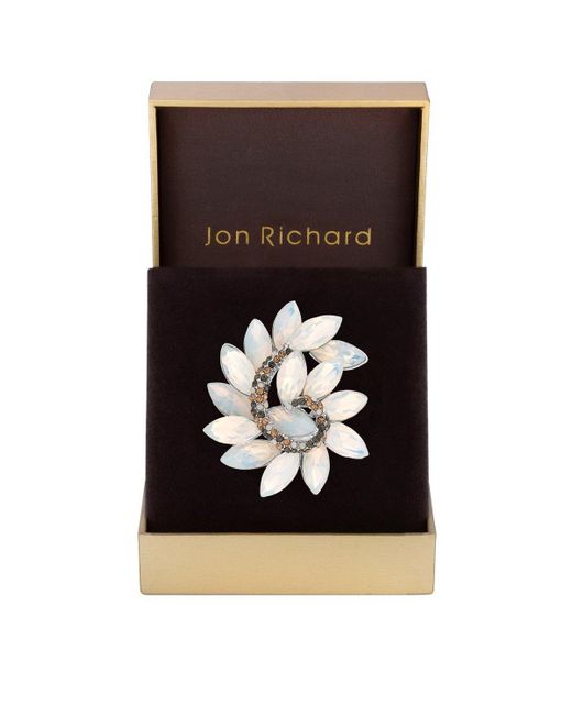 Jon Richard Black Rhodium Plated Opal Swirl Brooch - Gift Boxed