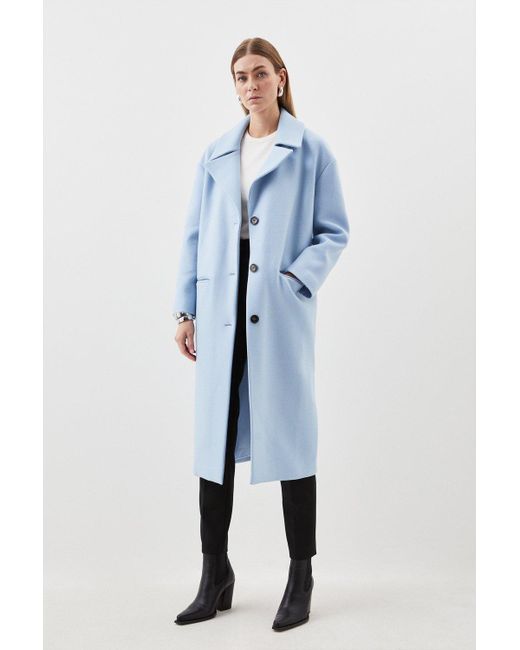 Karen Millen Blue Italian Manteco Wool Oversize Boxy Coat