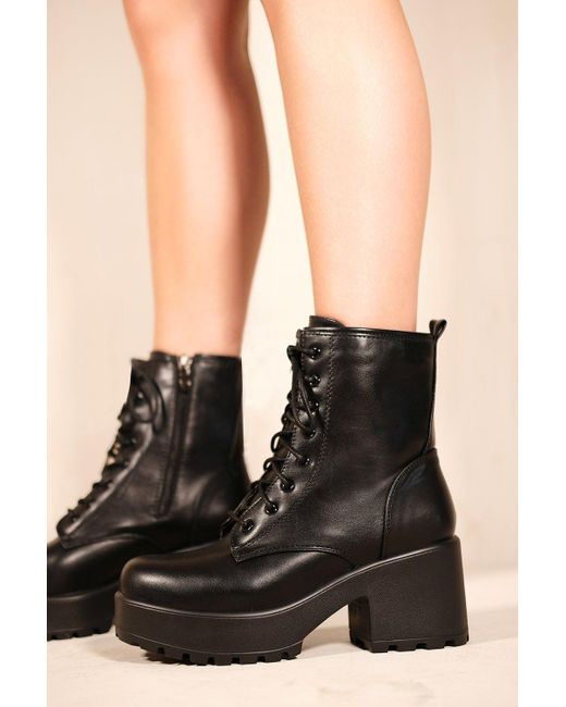Where's That From Black 'berta' Chunky Platform Block Heel Ankle Boots With Lace Up