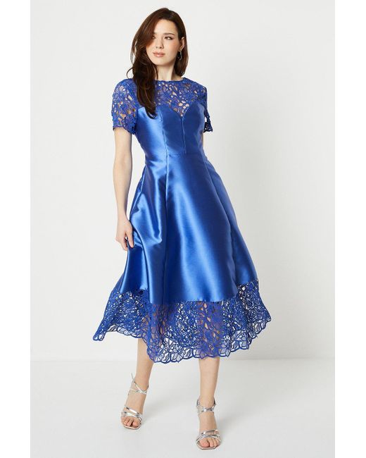 Coast Blue Twill Midi Dress With Lace Hem And Top