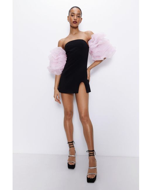 Nasty Gal Black Petite Premium Organza Puff Sleeve Mini Dress