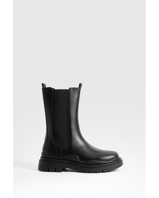 Boohoo Black Wide Fit Calf Height Chelsea Boots