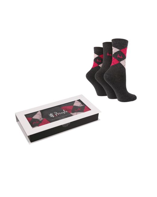 Pringle of Scotland Black 3 Pair Pack Cotton Rich Socks In A Gift Box