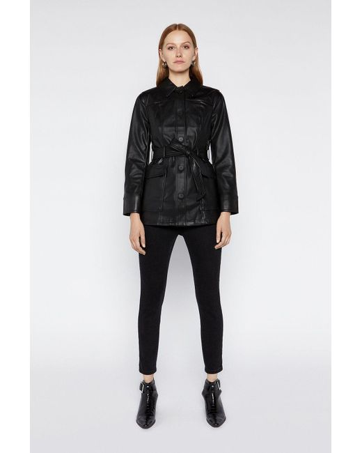 Warehouse Black Belted Faux Leather Jacket