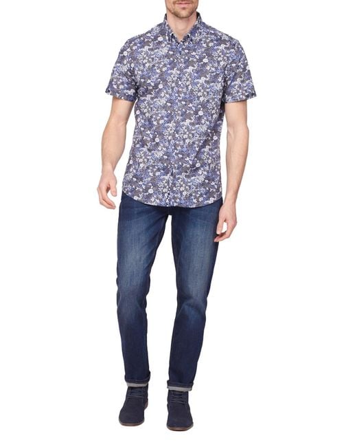 Jeff Banks Blue Short Sleeve Floral Cotton Shirt for men