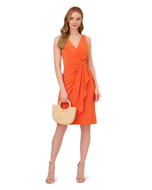 Adrianna Papell Orange Short Jersey Draped Dress