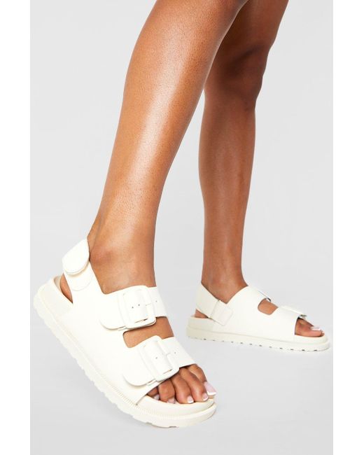 Boohoo White Double Strap Buckle Dad Sandals