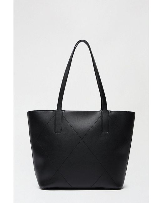 Dorothy Perkins Black Stitch Detail Zip Top Shopper Bag