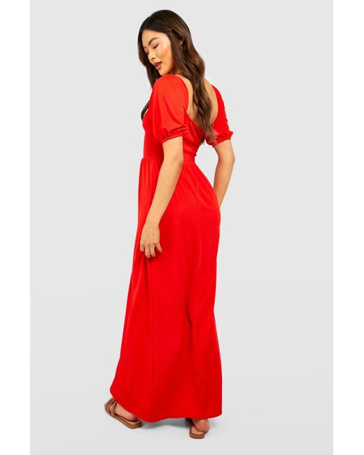 Boohoo Red Puff Sleeve Maxi Dress