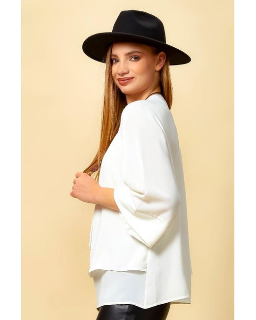 Hoxton Gal White Oversized Layered Top With 3/4 Sleeves With Necklace