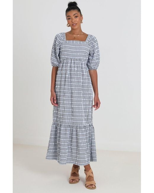 Brave Soul Blue 'carly' Seersucker Maxi Dress With Tie Back