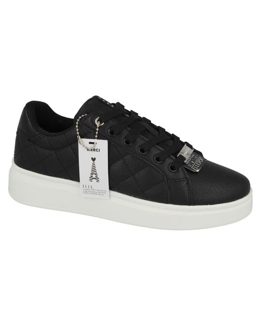 ELLE Sport Black Chunky Quilted Lace Up Trainer