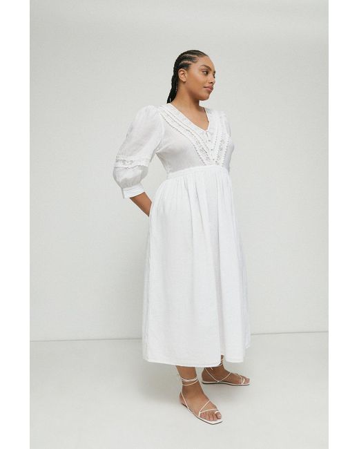 Warehouse White Plus Size Lace Embroidery Midi Dress