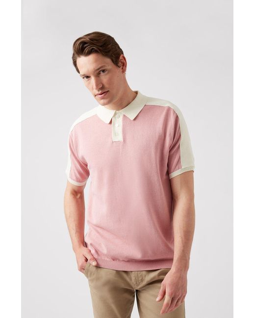 Burton Pink Relaxed Fit Overarm Stripe Knitted Polo for men