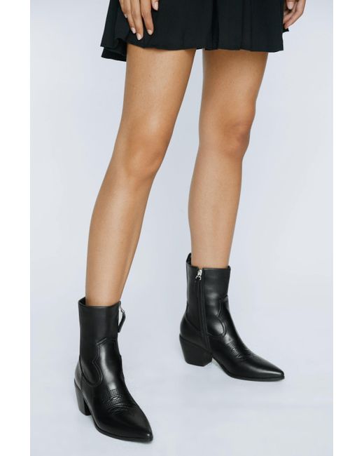 Nasty Gal Black Faux Leather Western Ankle Boots