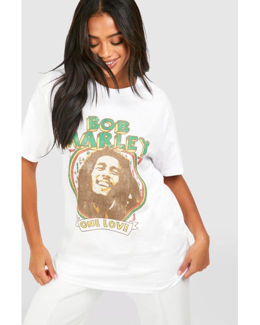 Boohoo White Bob Marley One Love License Print Oversized T-shirt