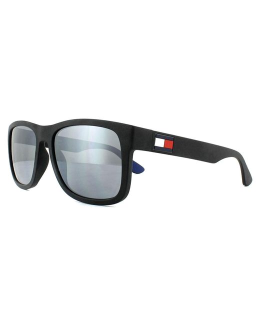 Tommy Hilfiger Gray Rectangle Black Grey Mirror Sunglasses for men