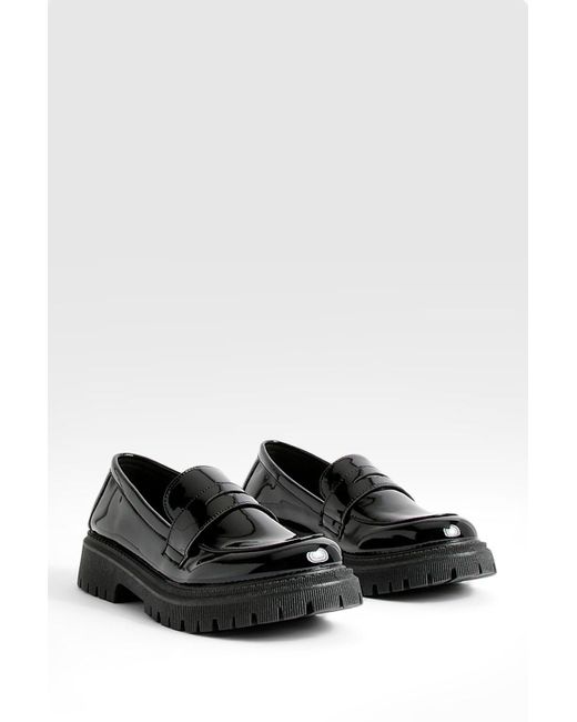 Boohoo Black Chunky Patent Loafers