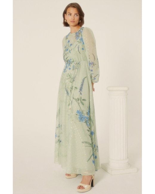 Oasis Natural Metallic Fleck Floral Placement Maxi Dress