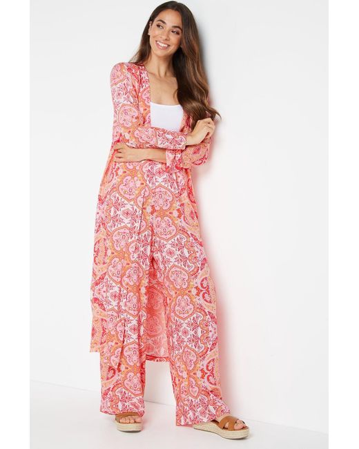 Wallis Pink Paisley Long Line Kimono Jacket