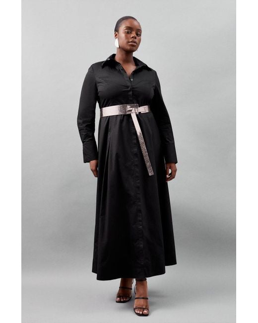 Karen Millen Black Plus Size Cotton Maxi Woven Shirt Dress