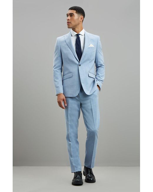 Burton Gray Slim Fit Pale Blue Sharkskin Suit Trousers for men