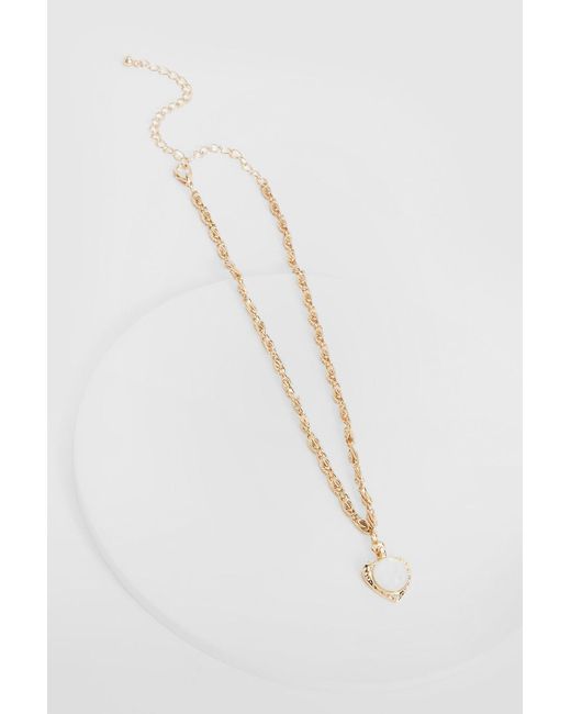 Boohoo White Pearl Heart Pendant Statement Necklace