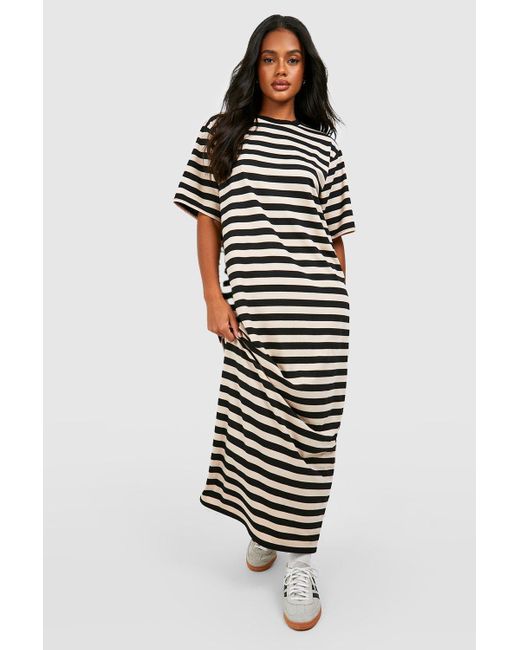 Boohoo White Oversized Striped T-shirt Maxi Dress