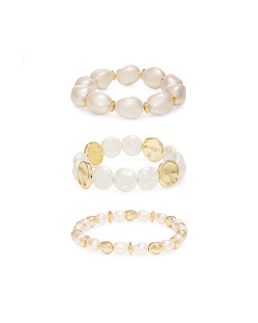 Mood White Gold Plated Pearl 3 Pack Stretch Bracelets
