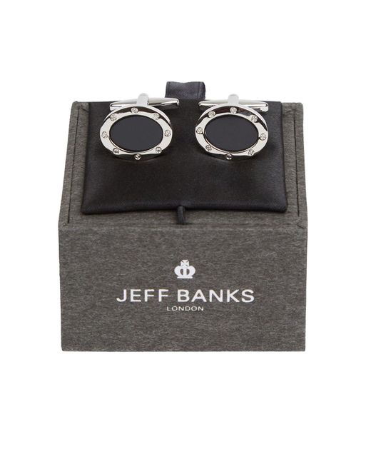 Jeff Banks Square Silver With Black Onyx Cufflinks for men