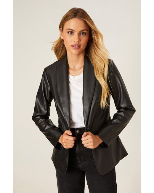 Dorothy Perkins Black Faux Leather Tailored Single Breasted Blazer
