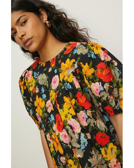 Oasis Multicolor Painted Floral Tiered Smock Dress