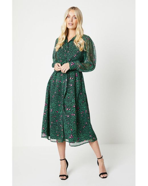 Wallis Green Petite Ditsy Floral Shirt Midi Dress