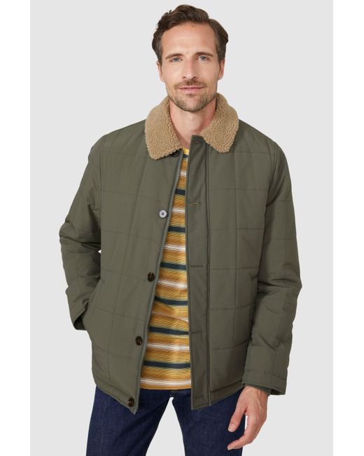 Mantaray Green Borg Lined Quilted Jacket for men