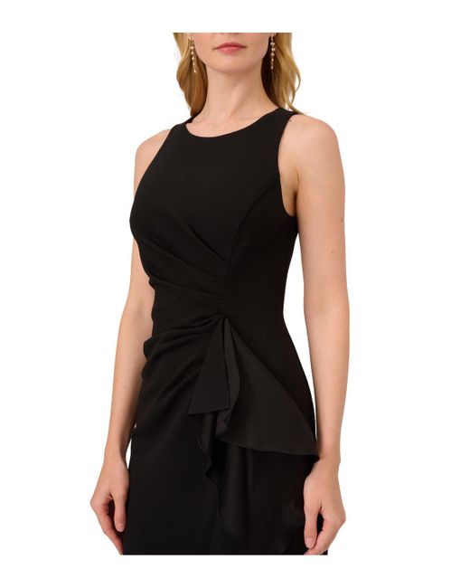 Adrianna Papell Black Ruffle Crepe Halter Gown