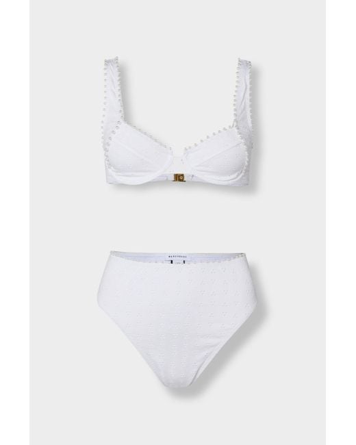 Warehouse White Broderie Pearl Trim Underwire Bikini Set