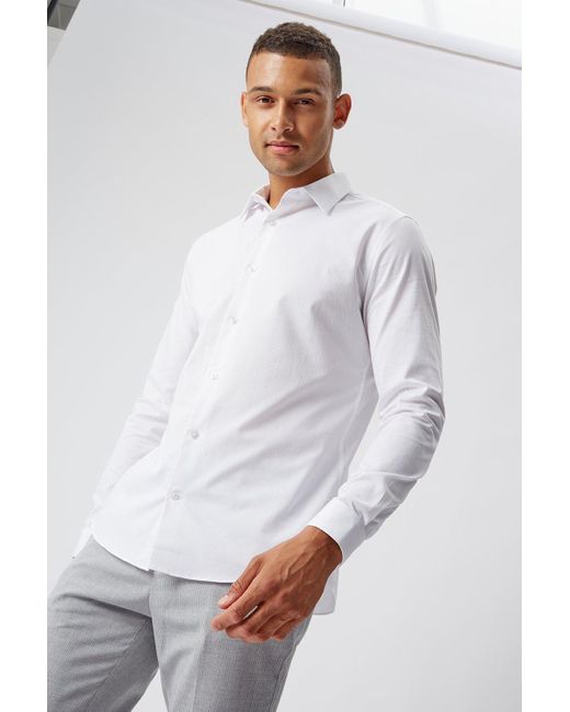 Burton Gray Slim Fit White Textured Shirt for men