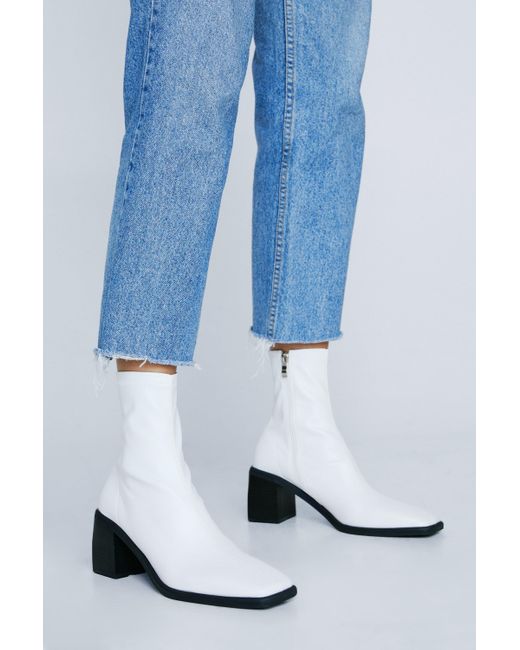 Nasty Gal Blue Faux Leather Square Toe Ankle Sock Boots