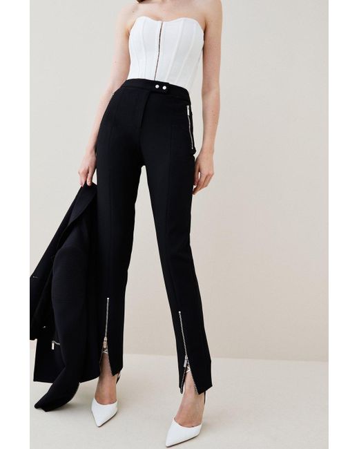 Karen Millen Black Compact Stretch Zip Through Slim Leg Trouser